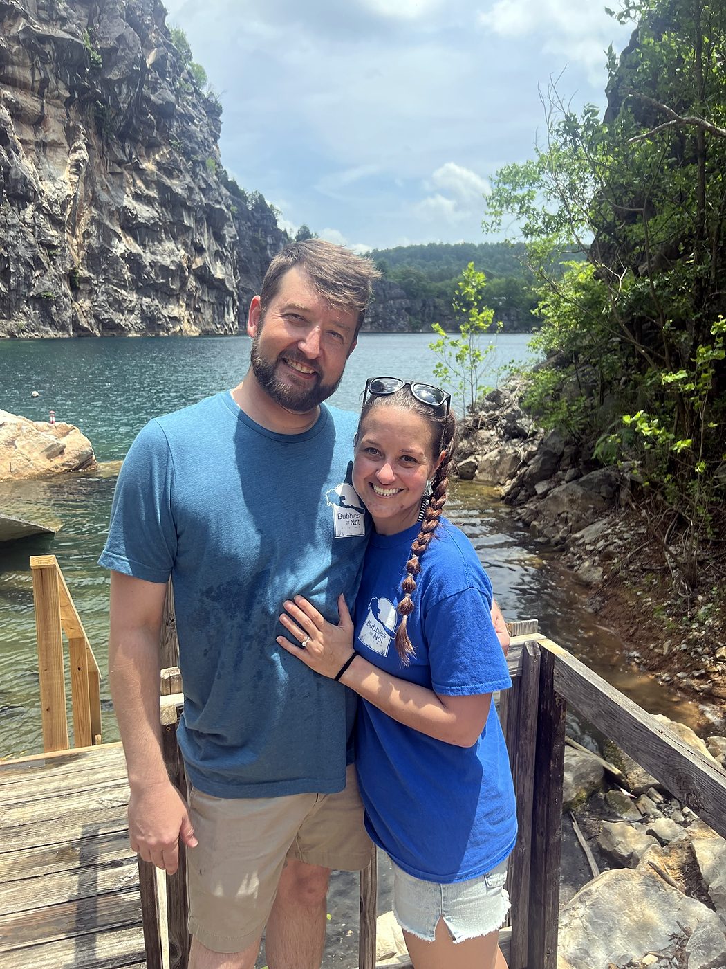Eric and Allie on the dock at a quarry dive site