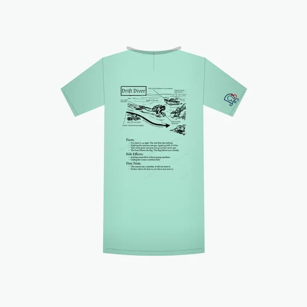 Drift Diver Certified-ish shirt in mint, mockup: the full design on the back