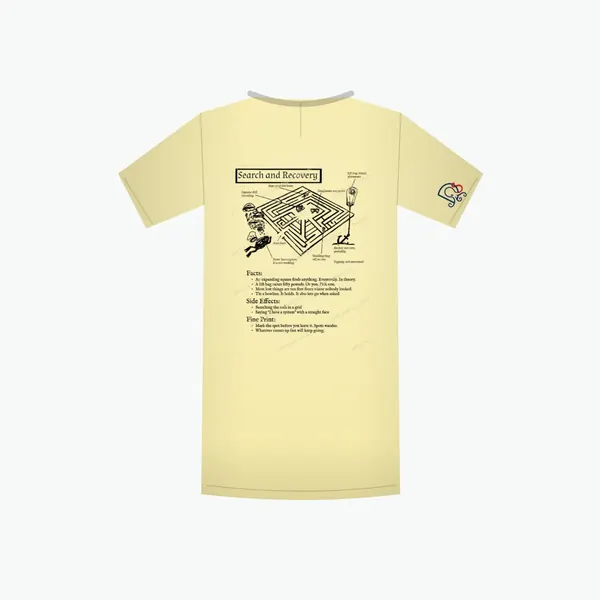 Search and Recovery Certified-ish shirt in butter, mockup: the full design on the back