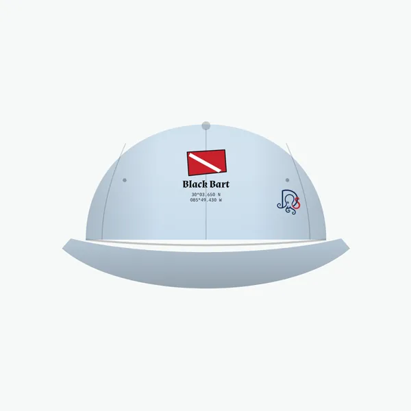 Black Bart cap, light blue dad cap: site block on the front