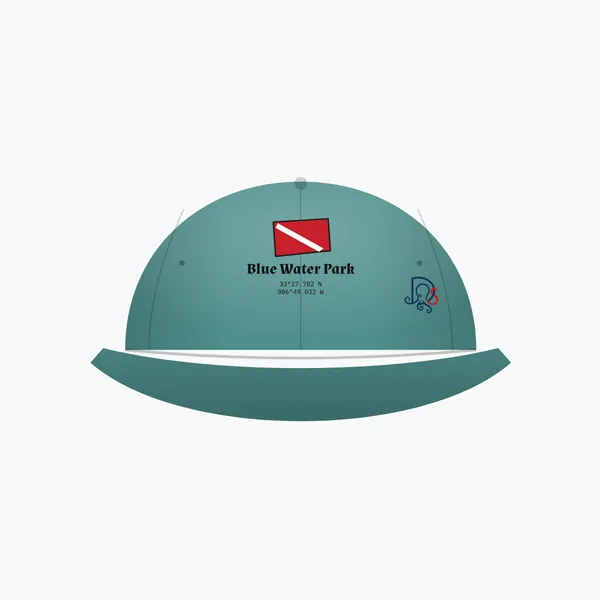 Blue Water Park cap, teal dad cap: site block on the front