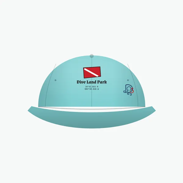 Dive Land Park cap, aqua dad cap: site block on the front