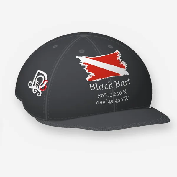 Black Bart cap, dark grey Flexfit 6277: the site block in white on the front, DS mark embroidered on the side