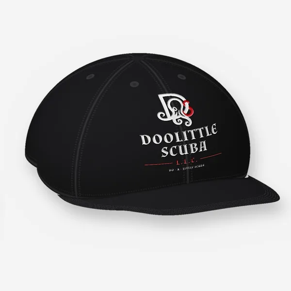 The Stack, black Flexfit 6277 cap: DS stacked lockup embroidered on the front