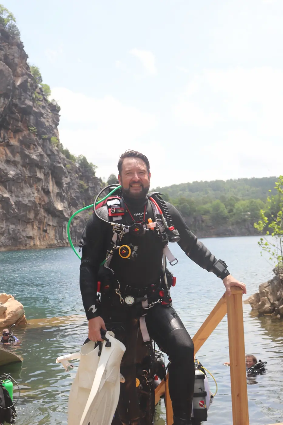 Eric climbing the exit ladder at Dive Land Park