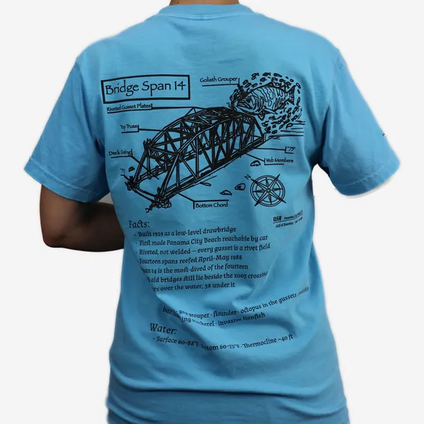 Bridge Span 14 shirt in caribbean blue, back view