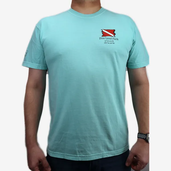 Dive Land Park shirt in aqua, front view
