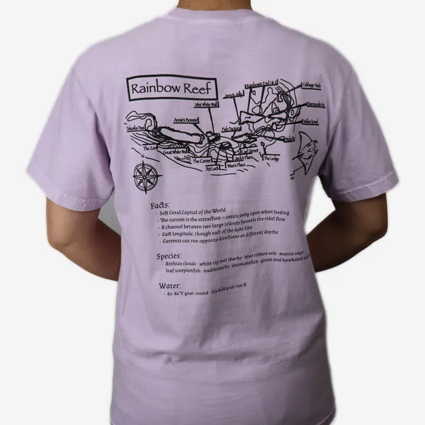 Rainbow Reef shirt in lavender, back view