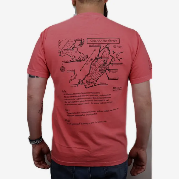 Somosomo Strait shirt in coral, back view